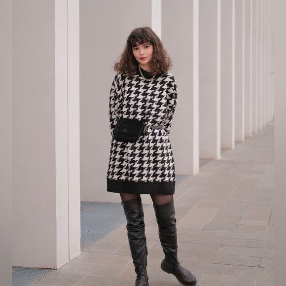 H&M Jacquard Knit Houndstooth Dress New - Picture 7 of 13